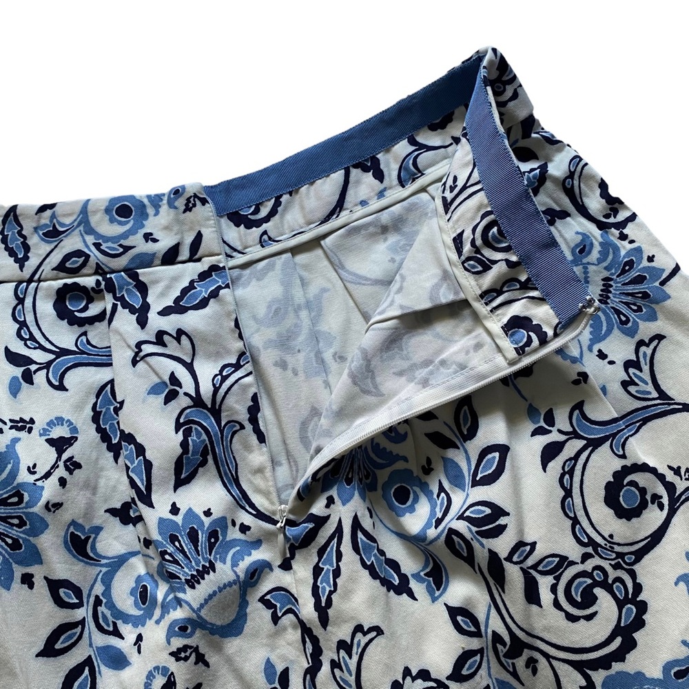 Ann Taylor Loft Skirt Cream Blue Floral Size 0 Petite Floral Pockets Pleated - Picture 4 of 12